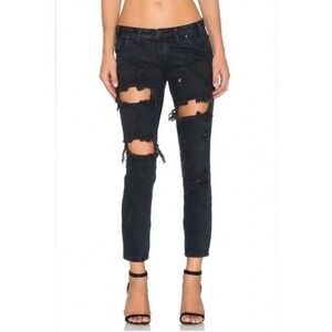 ONE by ONE TEASPOON Distressed Black Denim Zipper Ankle‎ Jeans Womens Size 28
